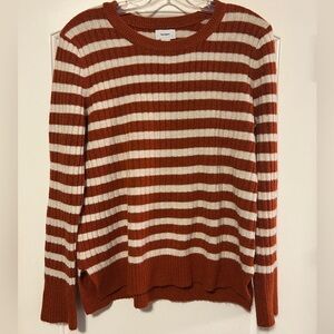 Old Navy Rust and Cream Striped Sweater - L